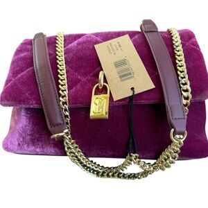 Steve Madden Rich Fuchsia Velvet Lock Shoulder Bag with Chain strap NWT